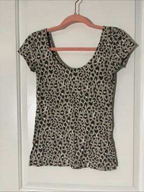 Garage Taupe and Black Leopard Scoop Neck Short Sleeve Top